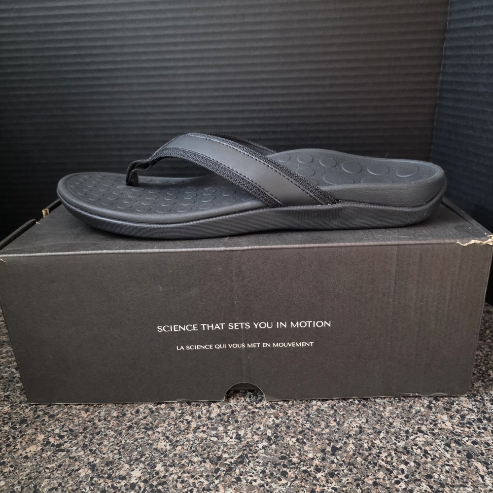 Vionic Tide Men's US 12 Black Orthotic Comfort Toe Post Thong Sandals 544MTIDE
